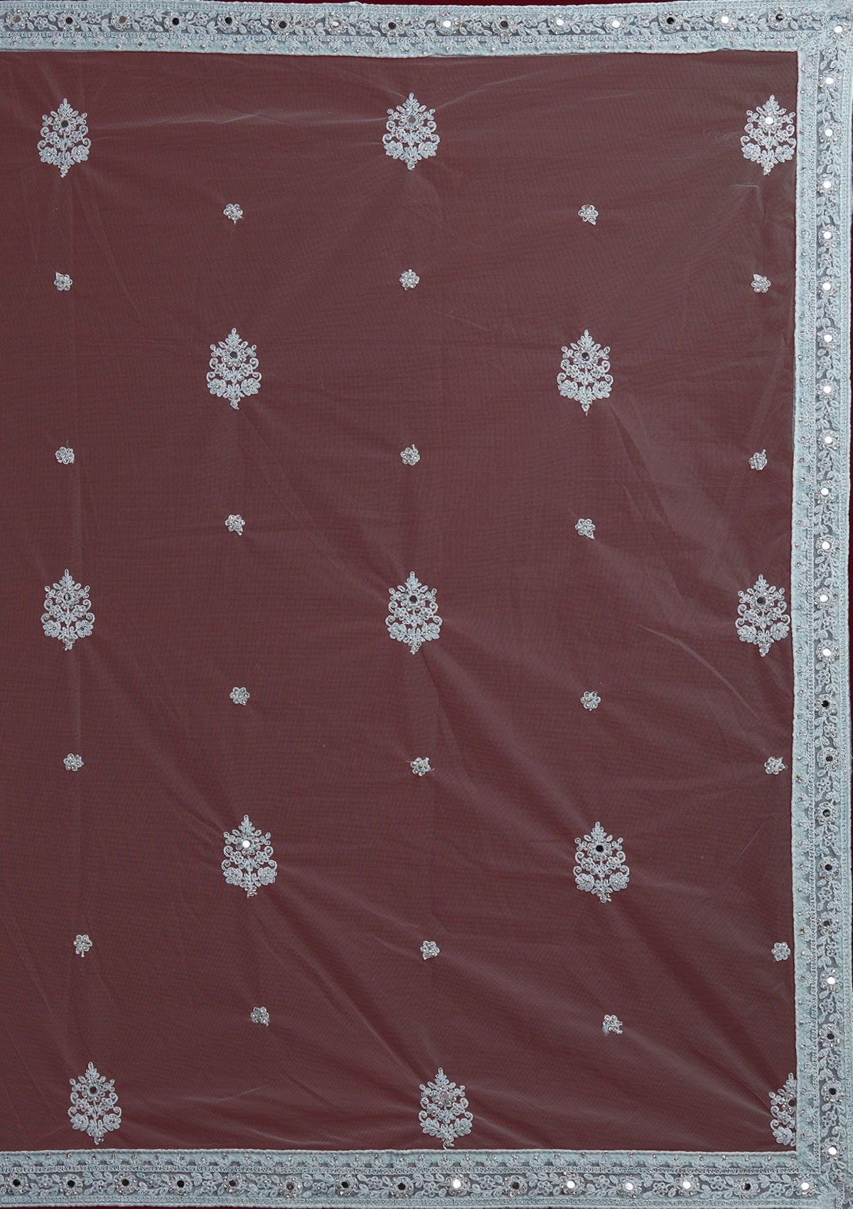 Light Grey Mirrorwork Net Designer Semi-Stitched Lehenga - Koskii