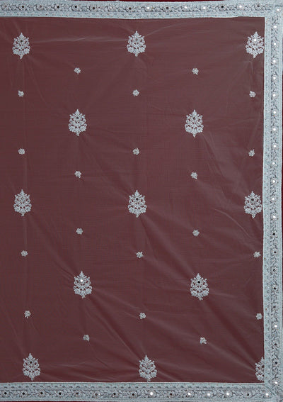 Light Grey Mirrorwork Net Designer Semi-Stitched Lehenga - Koskii