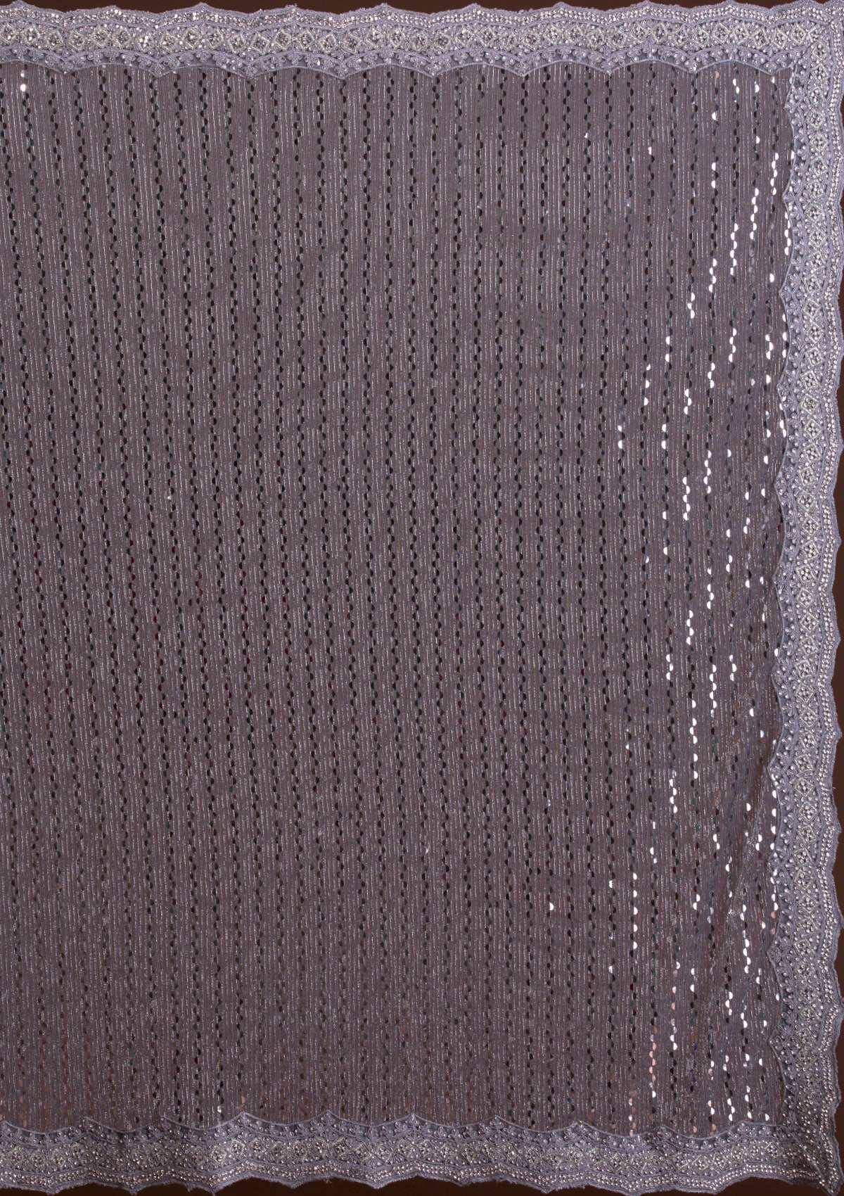 Light Grey Mirrorwork Net Saree-Koskii