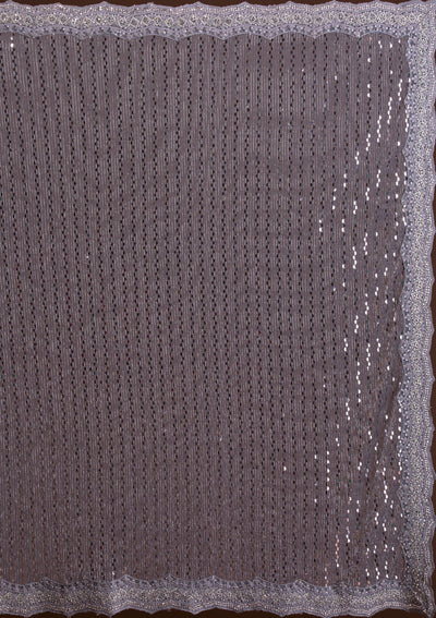 Light Grey Mirrorwork Net Saree-Koskii
