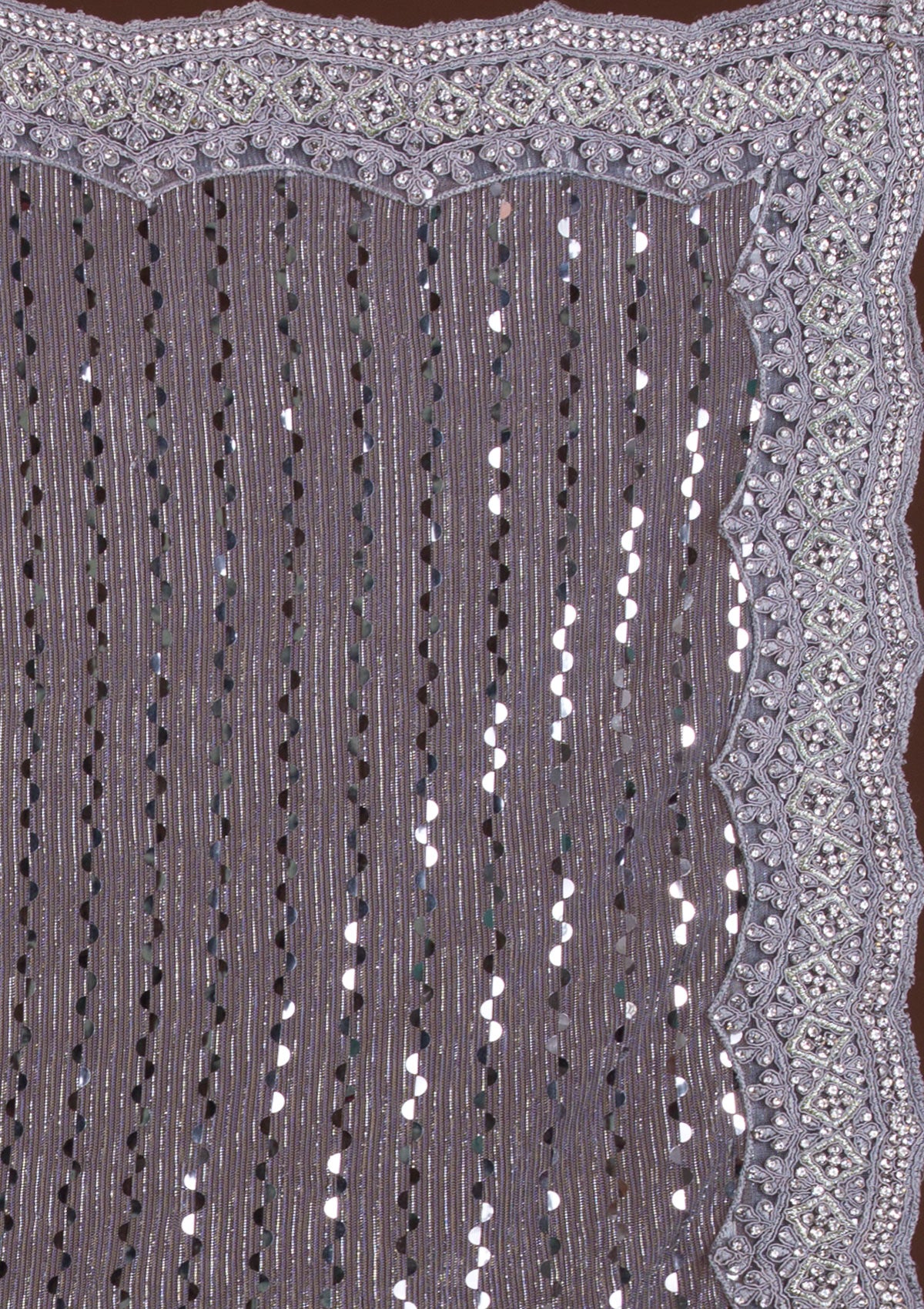 Light Grey Mirrorwork Net Saree-Koskii