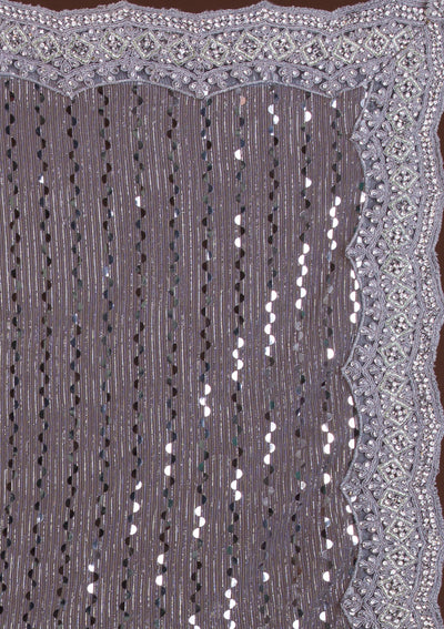 Light Grey Mirrorwork Net Saree-Koskii