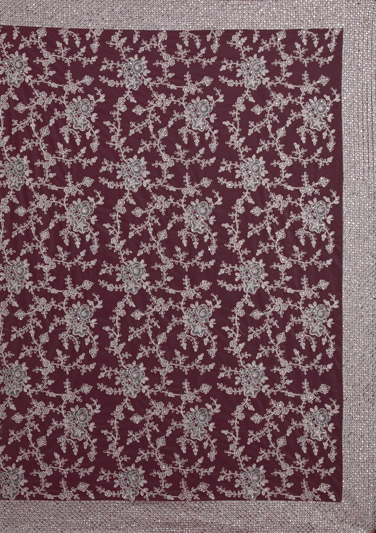 Light Grey Silver Zariwork Net Designer Saree - koskii