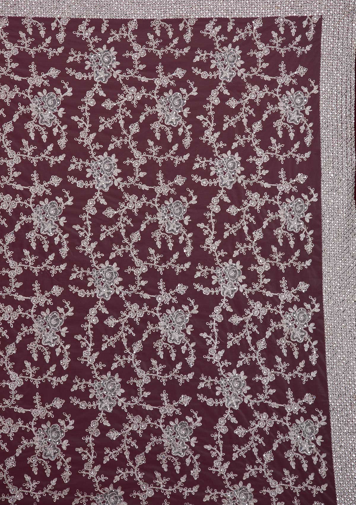 Light Grey Silver Zariwork Net Designer Saree - koskii