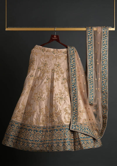 Light Grey Sequins Raw Silk Designer Semi-Stitched Lehenga - koskii