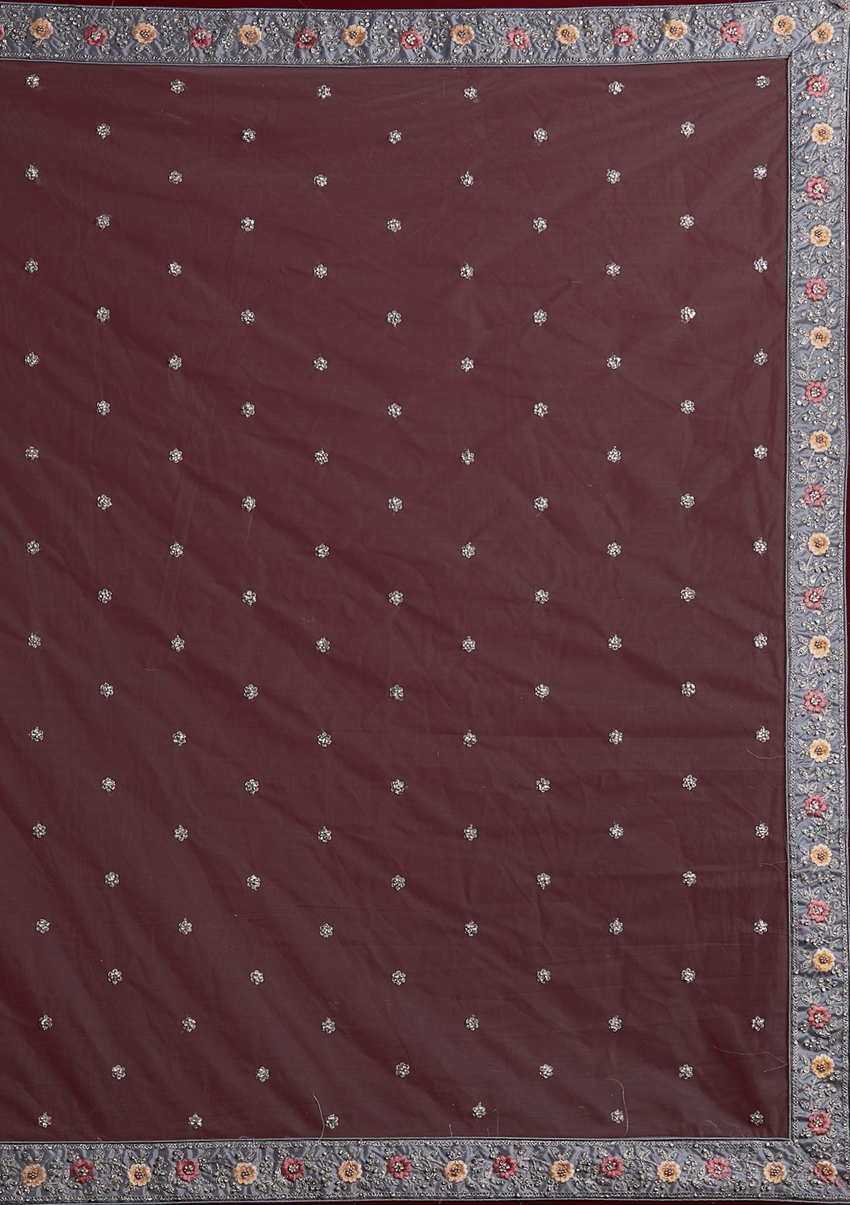 Light Grey Silver Stonework Net Designer Semi-Stitched Lehenga - koskii