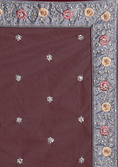 Light Grey Silver Stonework Net Designer Semi-Stitched Lehenga - koskii