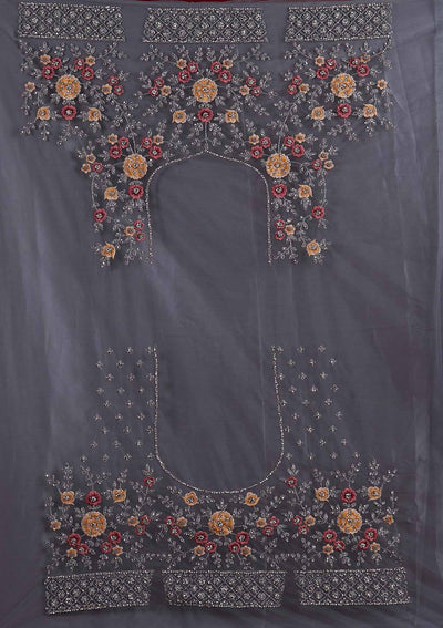 Light Grey Silver Stonework Net Designer Semi-Stitched Lehenga - koskii