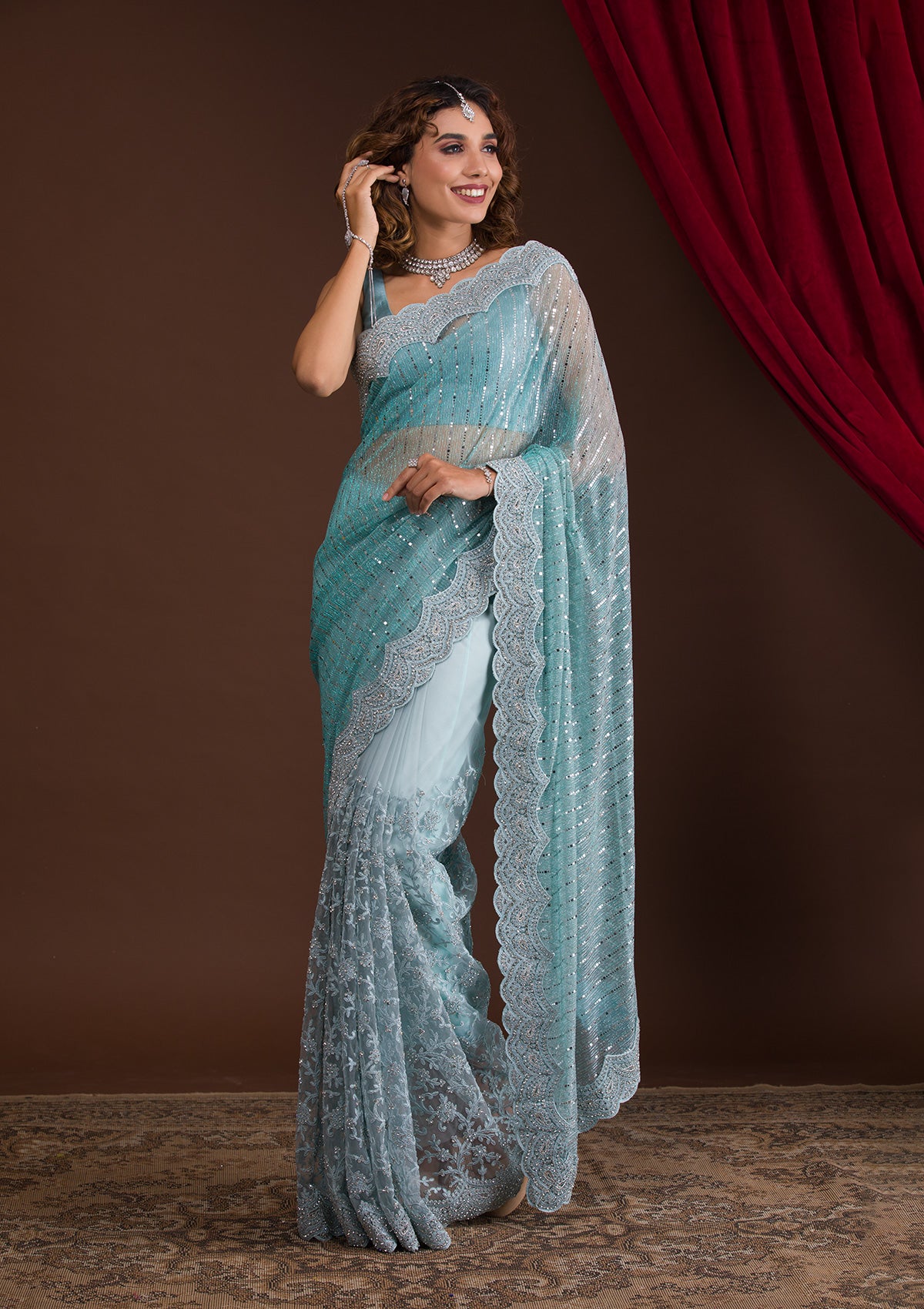 CM - Sky Blue weaving silk Saree - New In - Indian