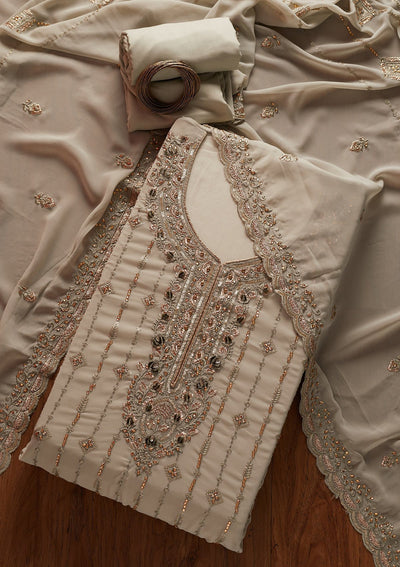 Light Grey Stonework Georgette Designer Unstitched Salwar Suit - koskii