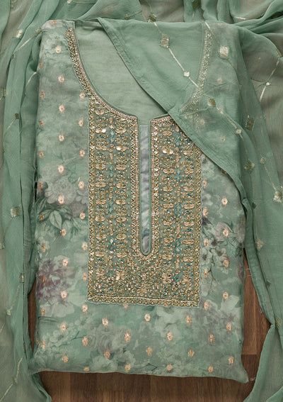 Light Grey Stonework Georgette Unstitched Salwar Suit-Koskii