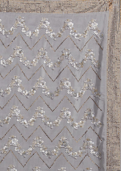 Light Grey Swarovski Semi Crepe Designer Saree - Koskii