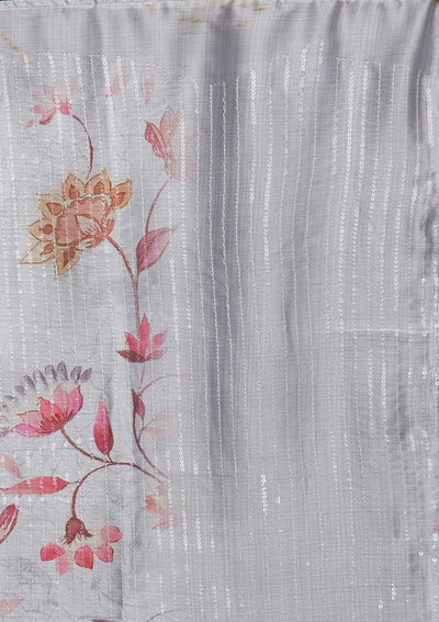 Light Grey Swarovski Taffeta Silk Saree - Koskii