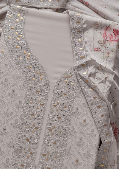 Light Grey Threadwork Georgette Designer Unstitched Salwar Suit - koskii