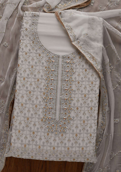Light Grey Threadwork Georgette Designer Unstitched Salwar Suit - Koskii