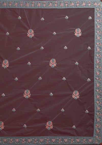 Light Grey Threadwork Net Designer Semi-Stitched Lehenga - koskii