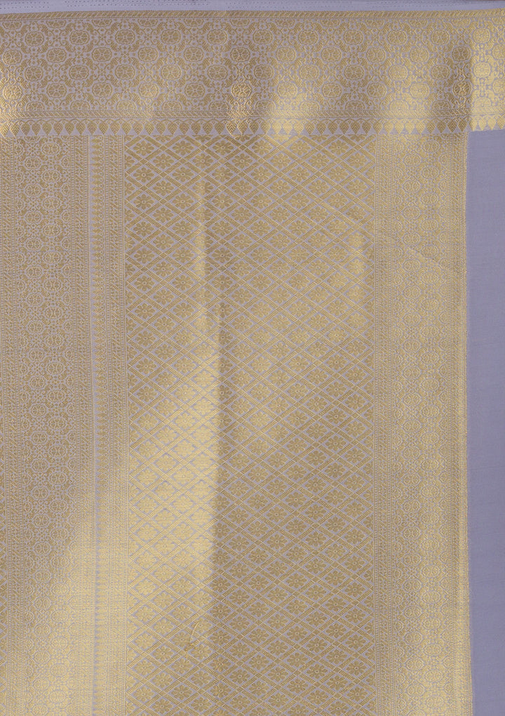Light Grey Zariwork Art Silk Saree-Koskii
