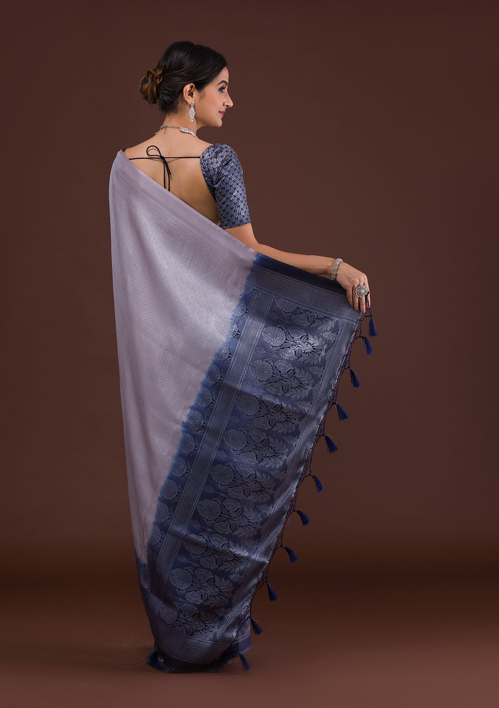 Light Grey Zariwork Art Silk Designer Saree-Koskii