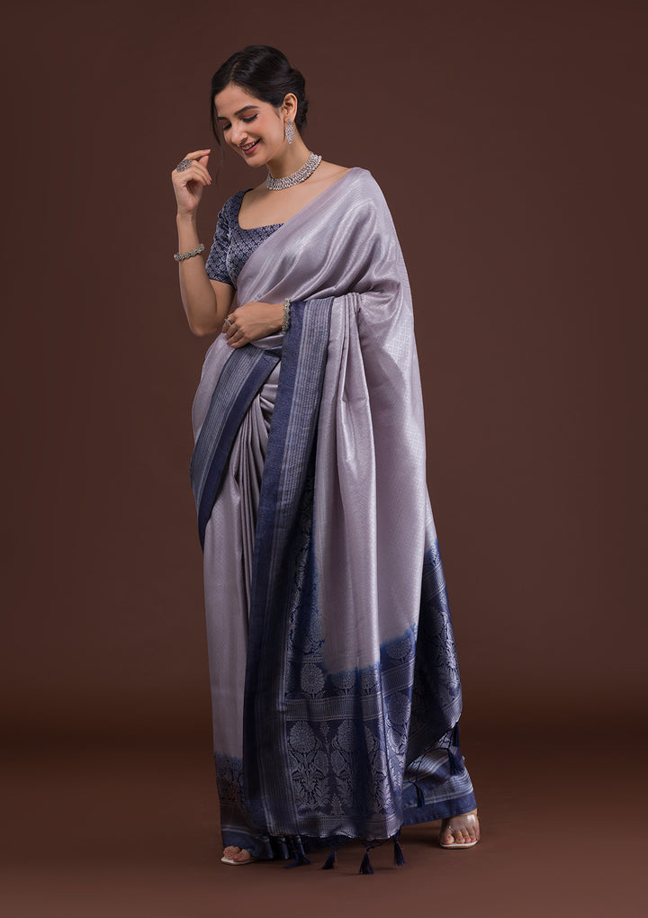 Light Grey Zariwork Art Silk Designer Saree-Koskii