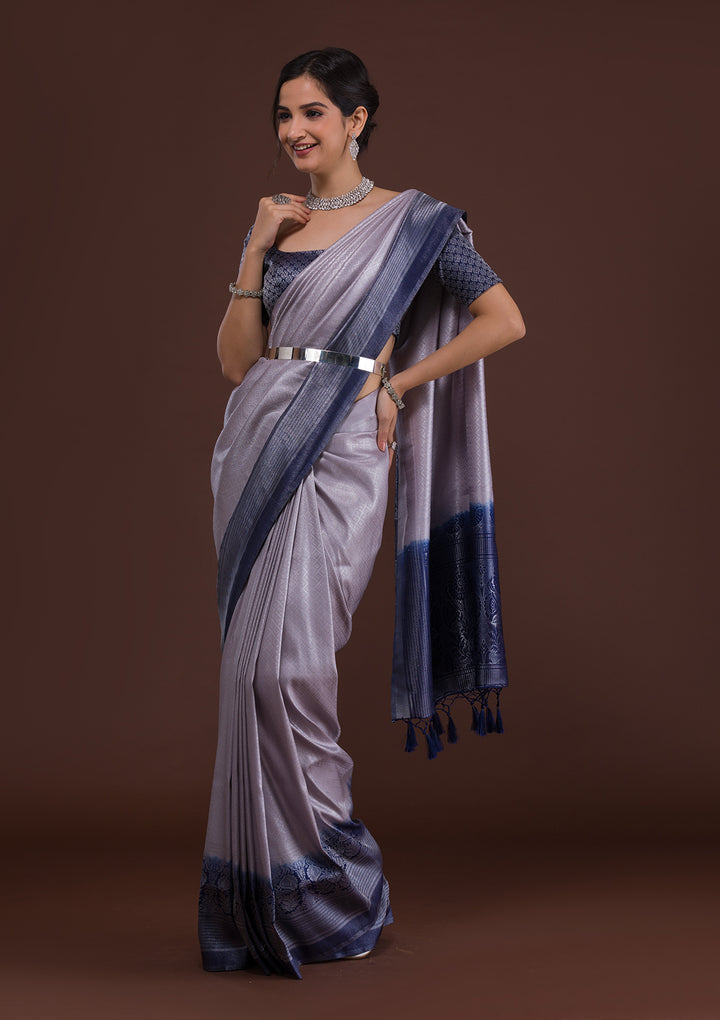 Light Grey Zariwork Art Silk Designer Saree-Koskii