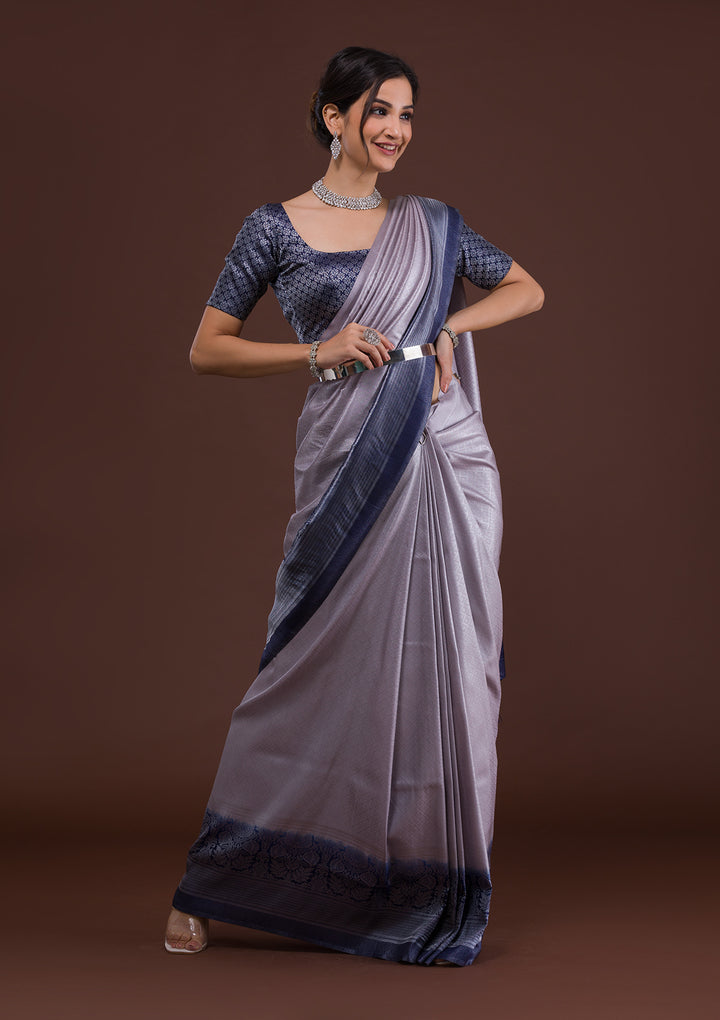 Light Grey Zariwork Art Silk Designer Saree-Koskii