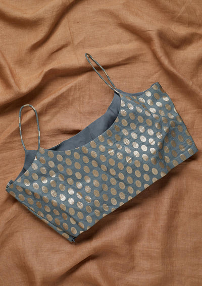 Light Grey Zariwork Banarasi Blouse - Koskii