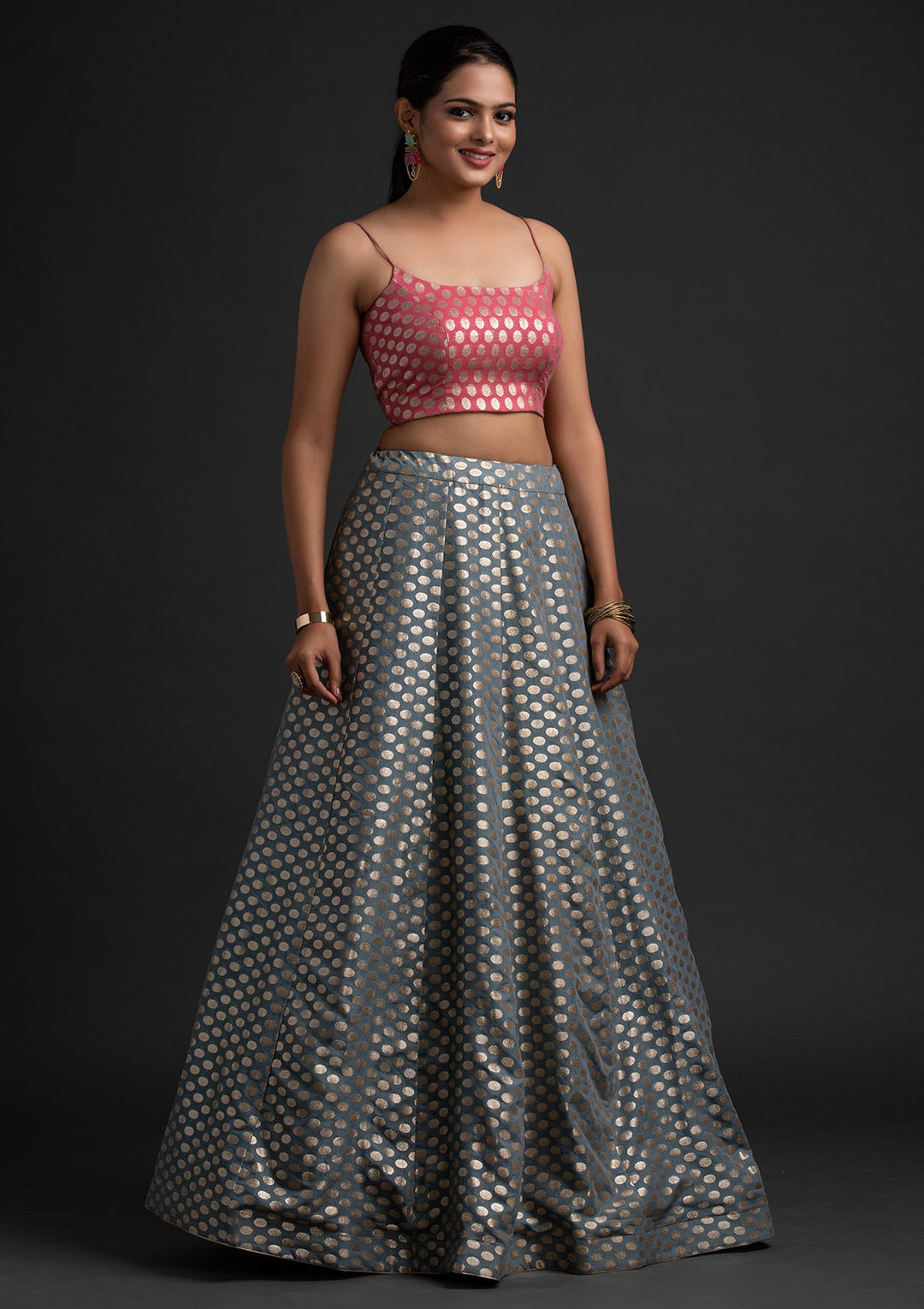 Light Grey Zariwork Banarasi Designer Skirt - koskii