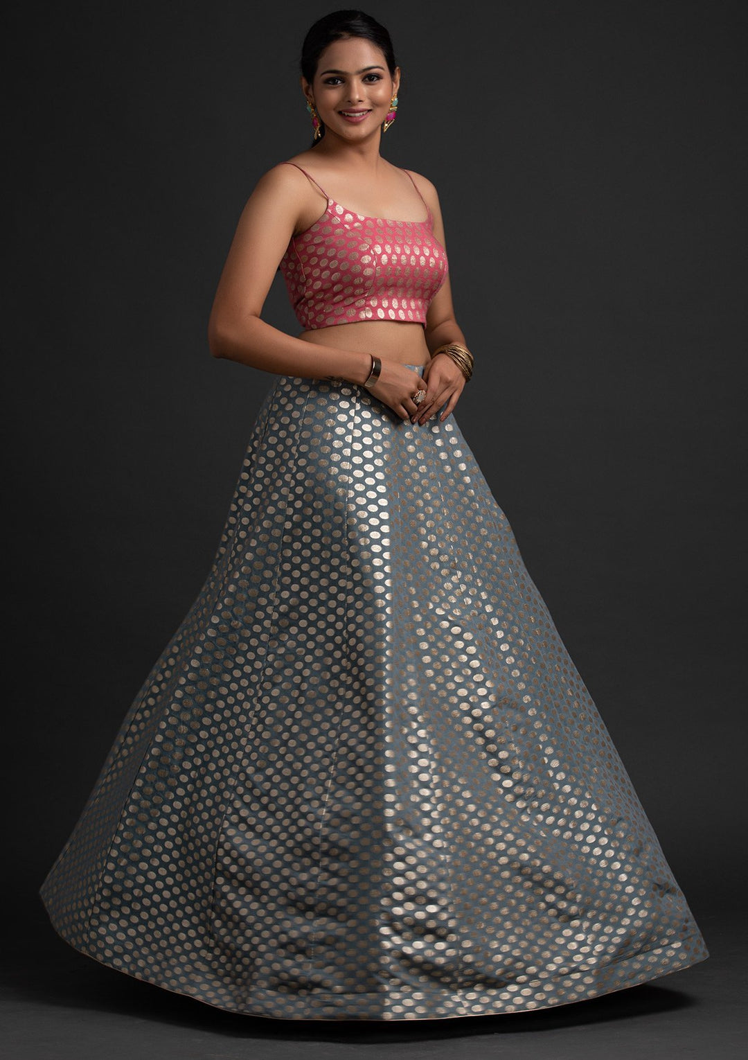 Light Grey Zariwork Banarasi Designer Skirt - koskii