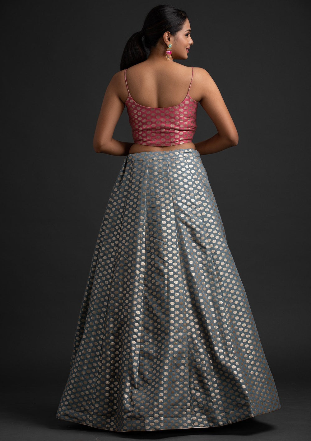 Light Grey Zariwork Banarasi Designer Skirt - koskii