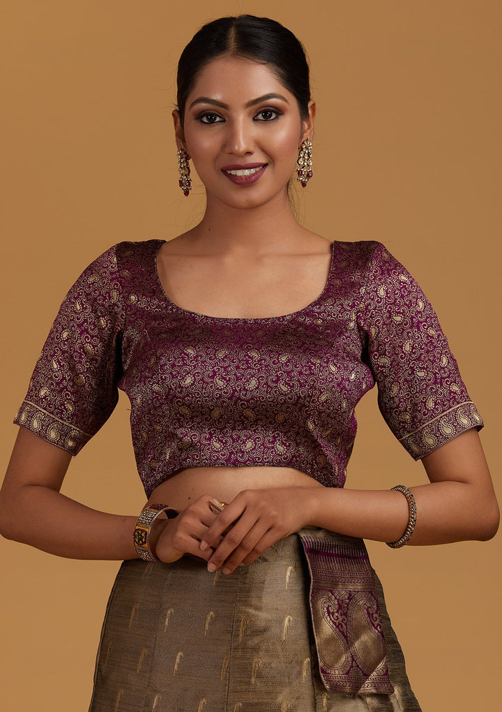 Light Grey Zariwork Brocade Designer Semi-Stitched Lehenga - Koskii