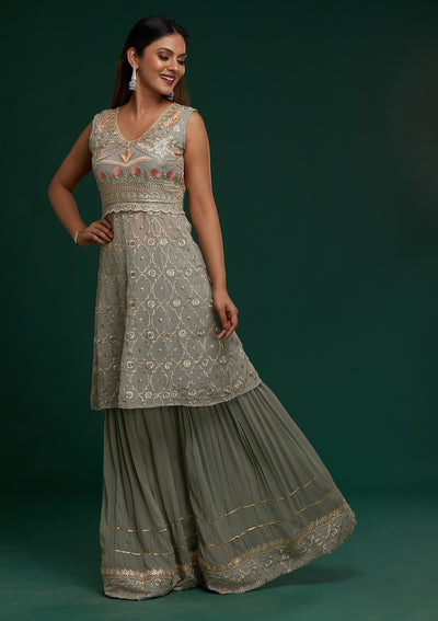 Light Grey Zariwork Georgette Designer Salwar Suit - Koskii