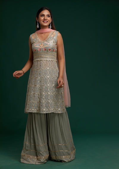 Light Grey Zariwork Georgette Designer Salwar Suit - Koskii