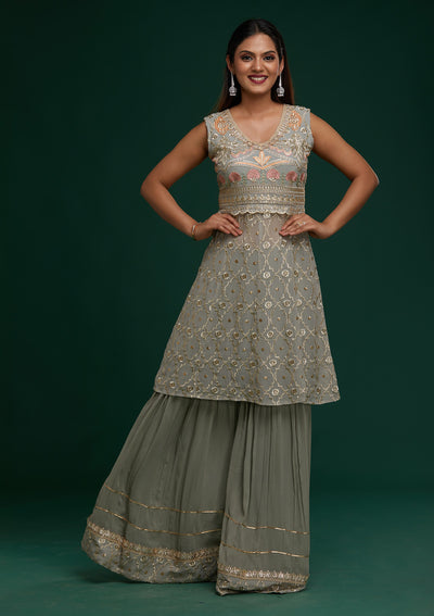 Light Grey Zariwork Georgette Designer Salwar Suit - Koskii