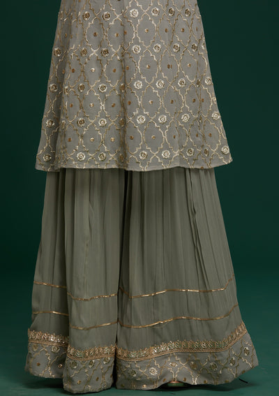 Light Grey Zariwork Georgette Designer Salwar Suit - Koskii