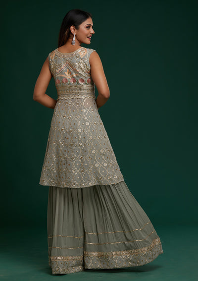 Light Grey Zariwork Georgette Designer Salwar Suit - Koskii