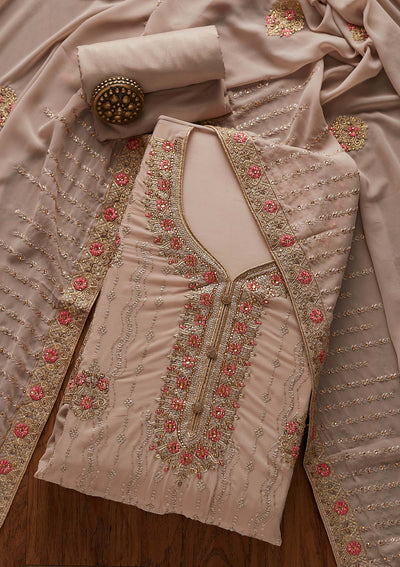 Light Grey Zariwork Georgette Designer Semi-Stitched Salwar Suit - Koskii