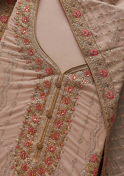 Light Grey Zariwork Georgette Designer Semi-Stitched Salwar Suit - Koskii