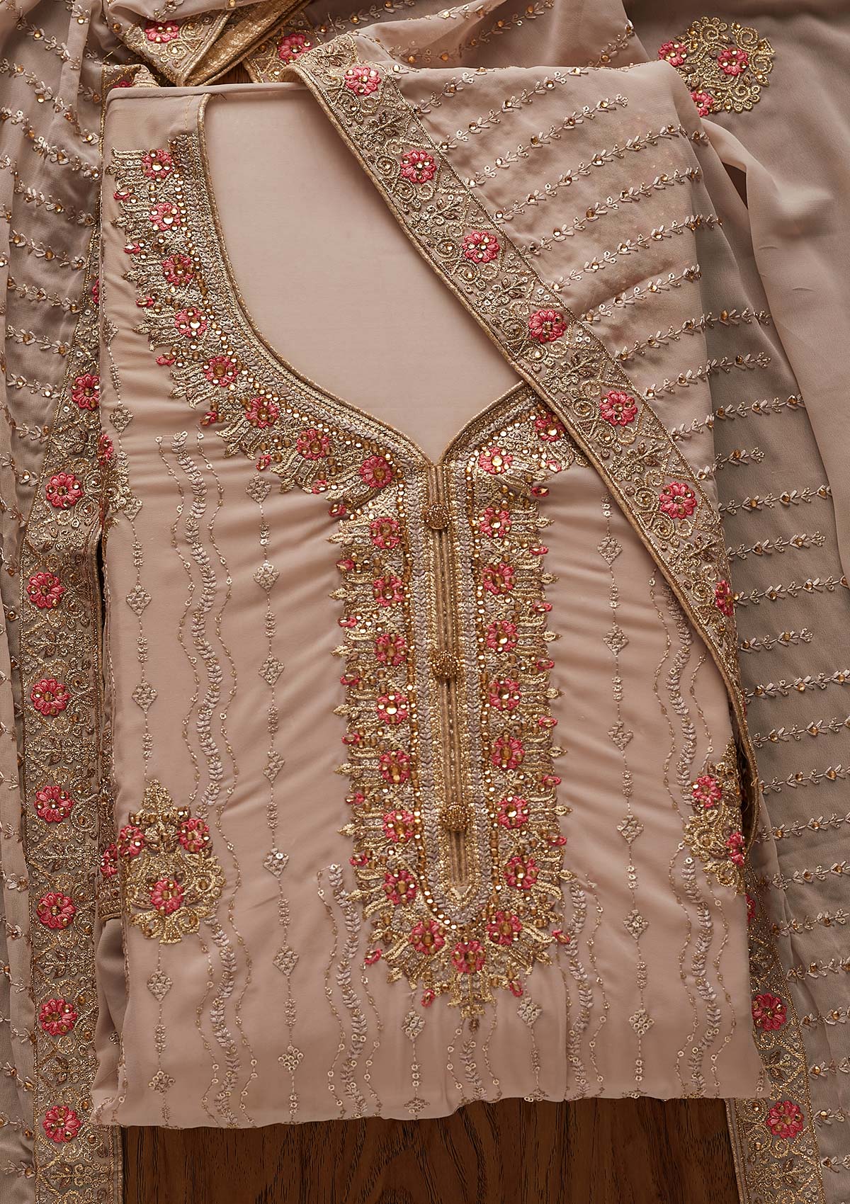 Light Grey Zariwork Georgette Designer Semi-Stitched Salwar Suit - Koskii