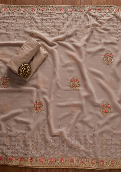 Light Grey Zariwork Georgette Designer Semi-Stitched Salwar Suit - Koskii
