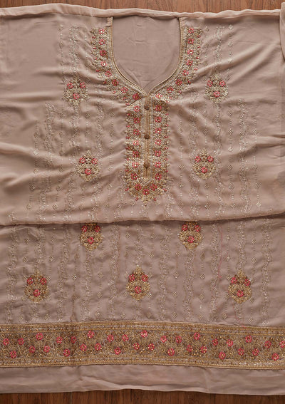Light Grey Zariwork Georgette Designer Semi-Stitched Salwar Suit - Koskii