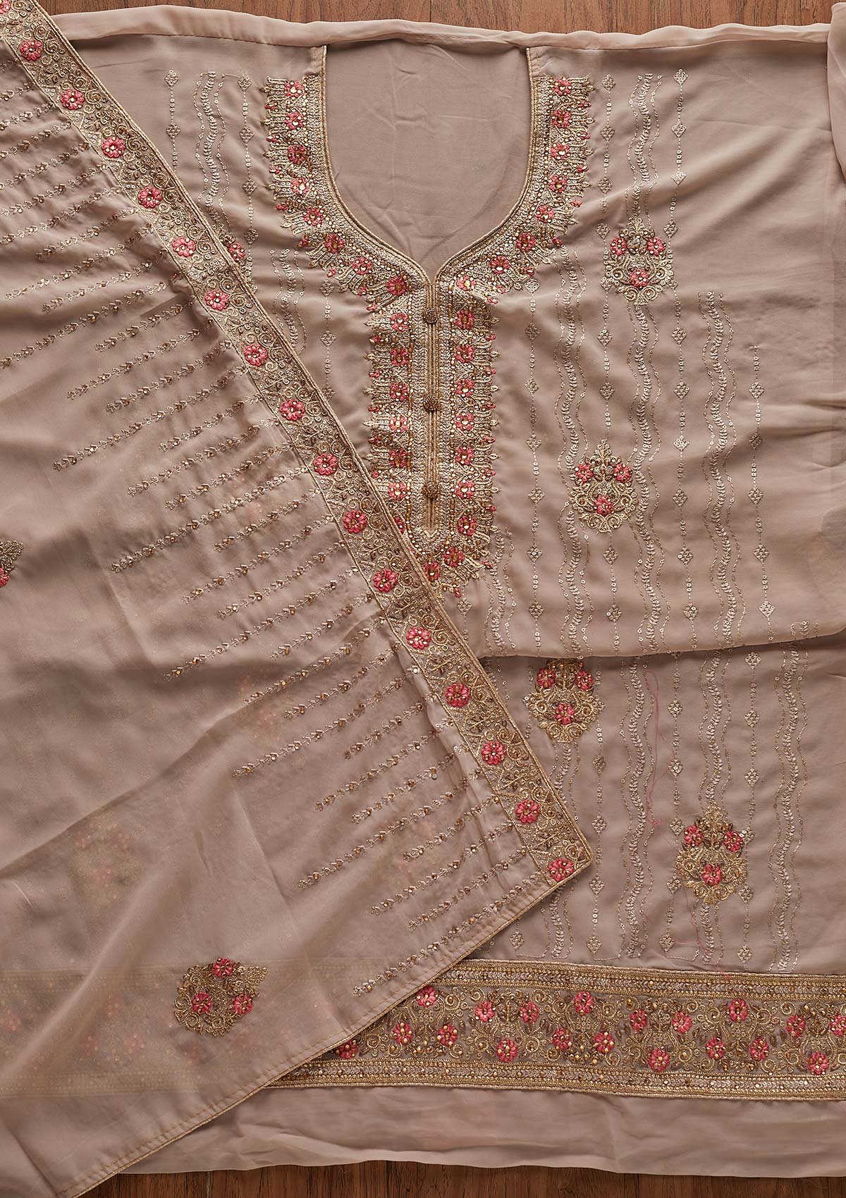 Light Grey Zariwork Georgette Designer Semi-Stitched Salwar Suit - Koskii