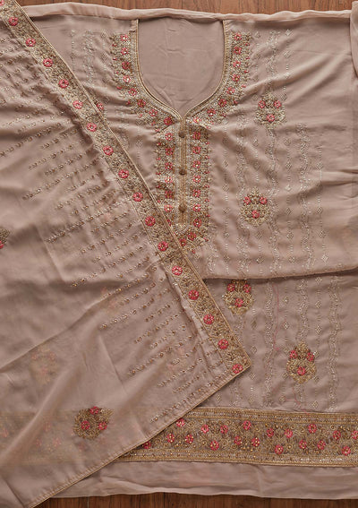 Light Grey Zariwork Georgette Designer Semi-Stitched Salwar Suit - Koskii