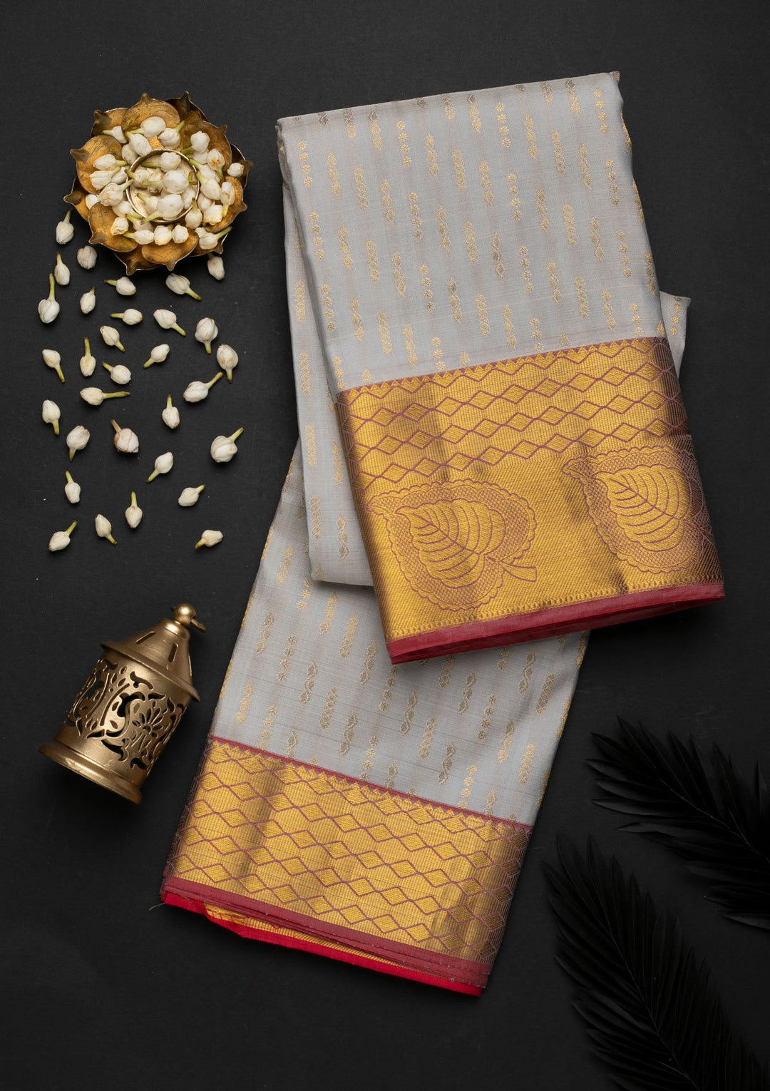 Light Grey Zariwork Pure Silk Designer Saree - Koskii