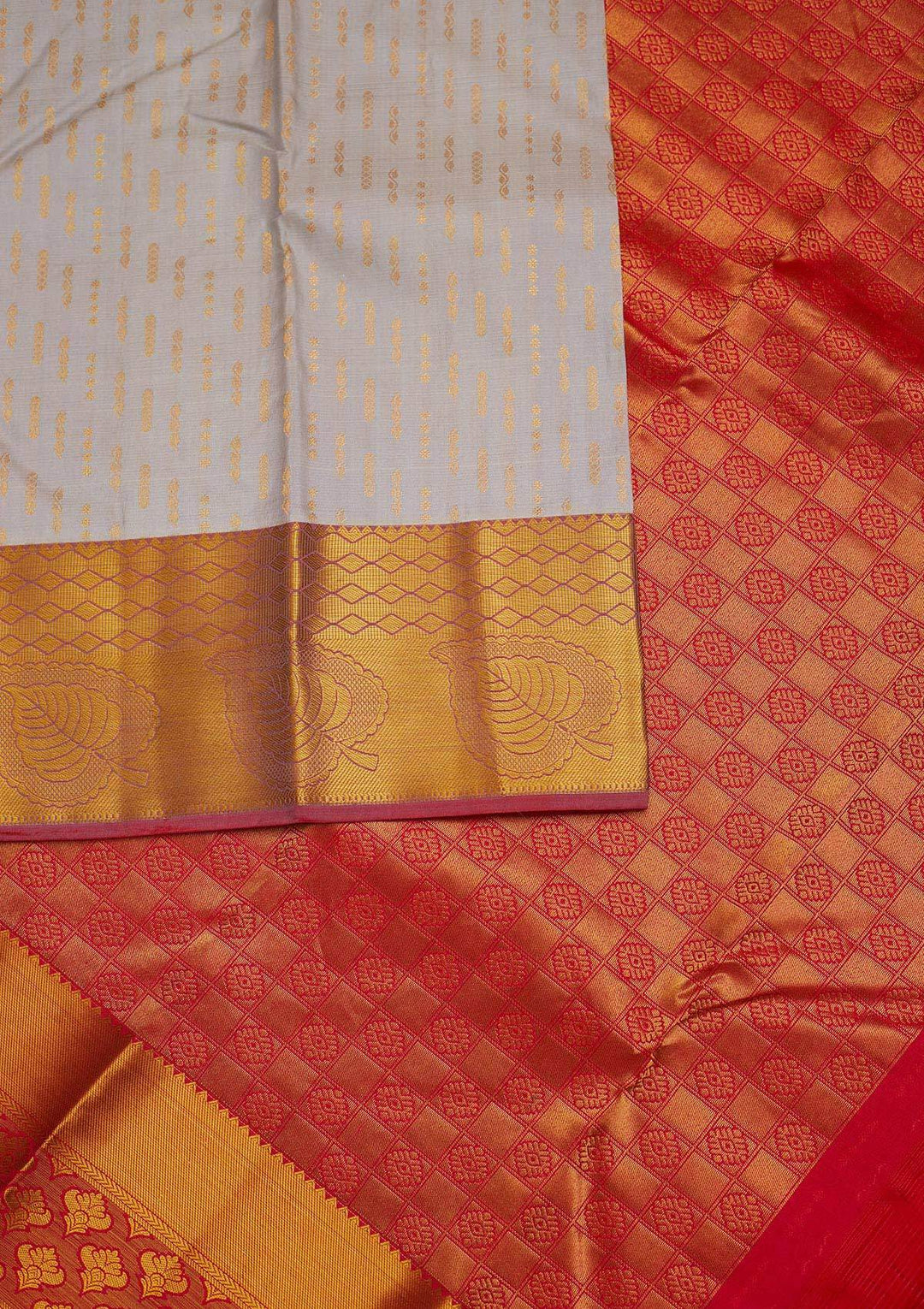 Light Grey Zariwork Pure Silk Designer Saree - Koskii