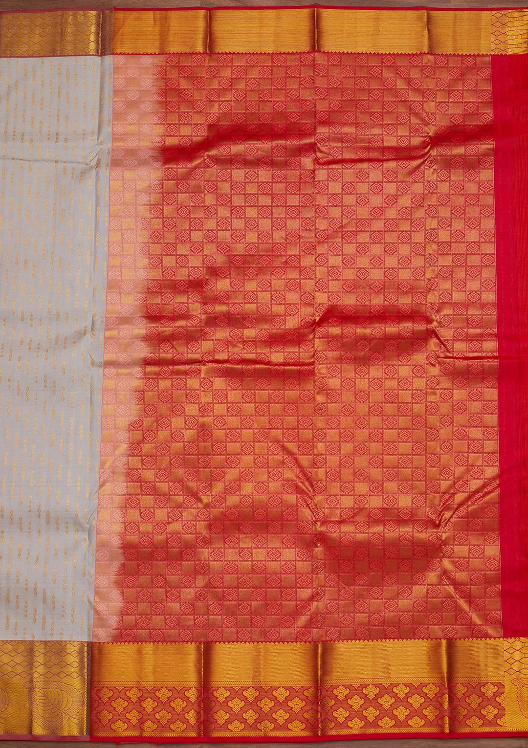 Light Grey Zariwork Pure Silk Designer Saree - Koskii