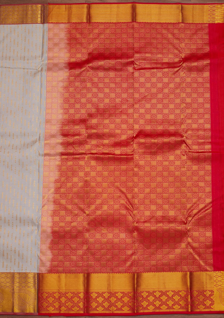 Light Grey Zariwork Pure Silk Designer Saree - Koskii