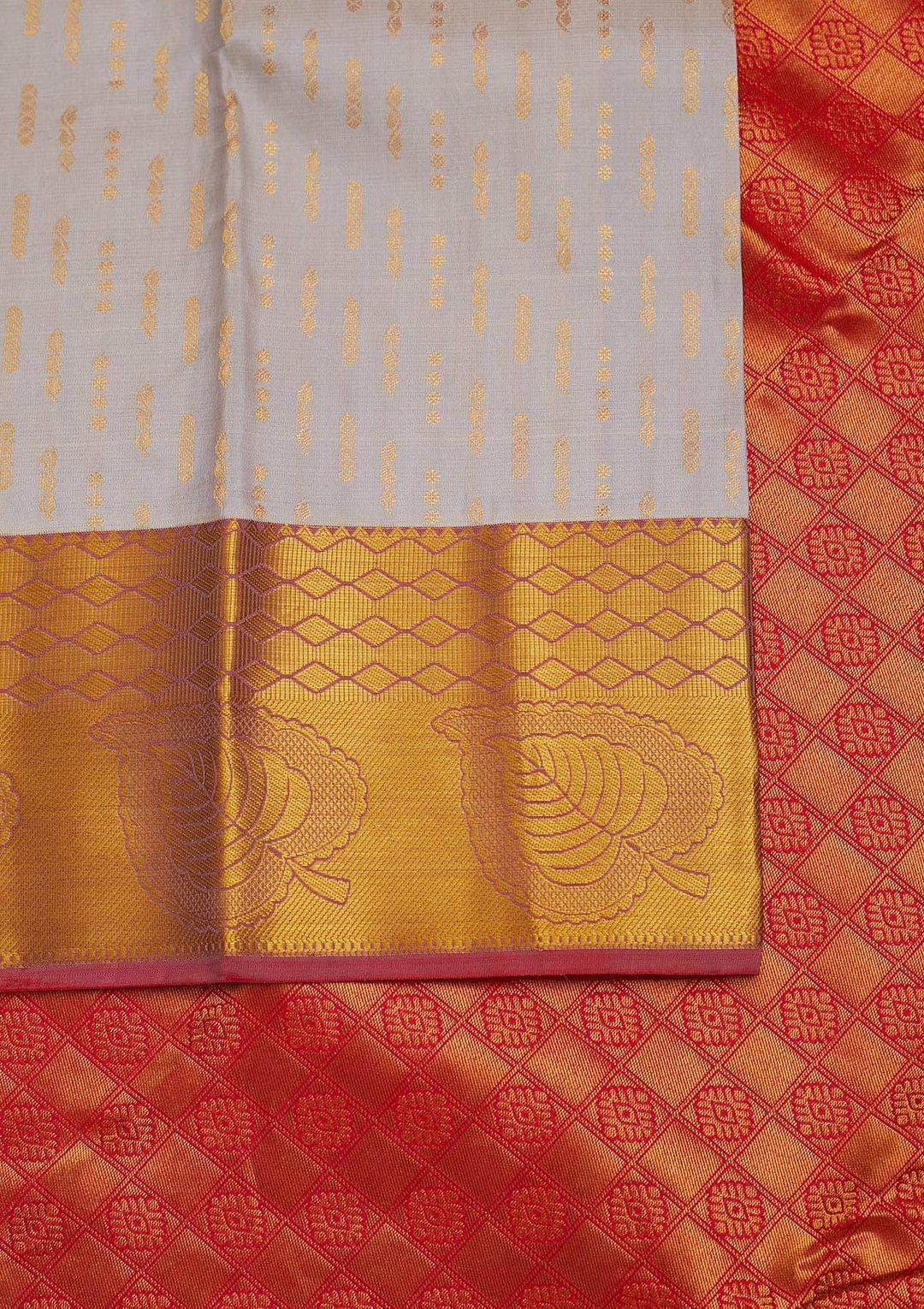 Light Grey Zariwork Pure Silk Designer Saree - Koskii