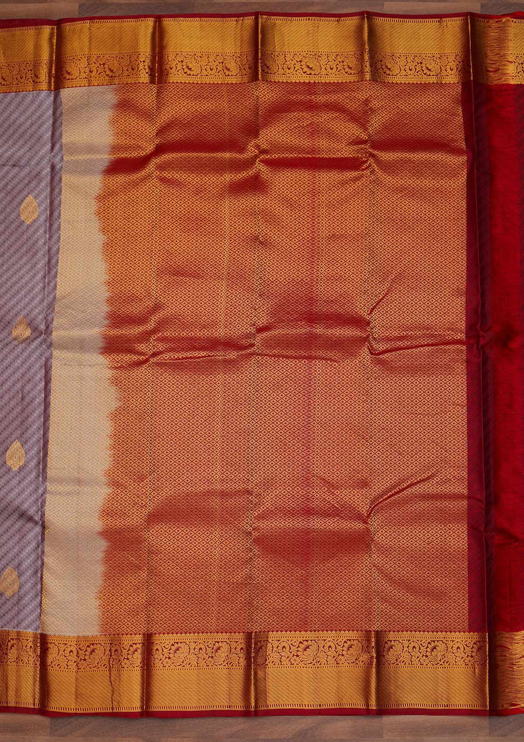 Light Grey Zariwork Pure Silk Designer Saree - Koskii