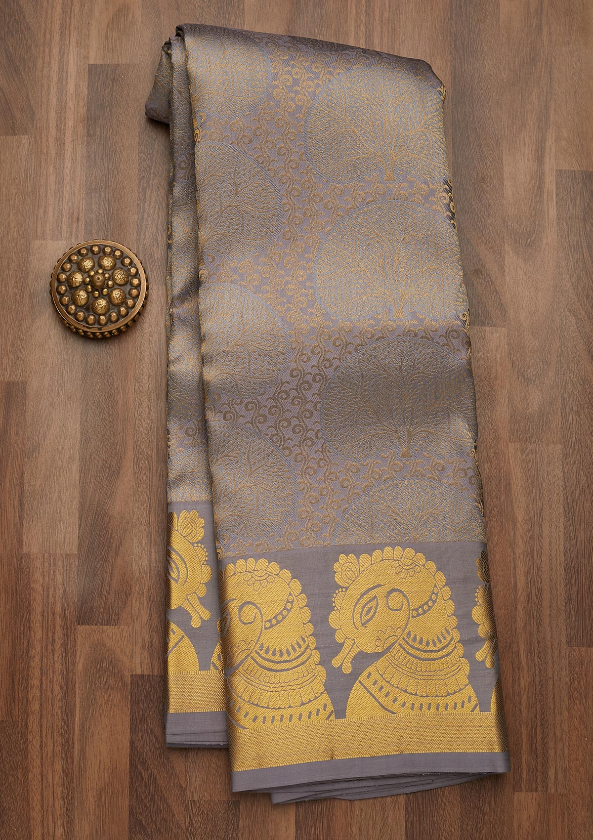 Light Grey Zariwork Pure Silk Saree-Koskii