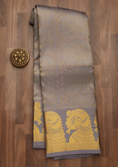 Light Grey Zariwork Pure Silk Saree-Koskii